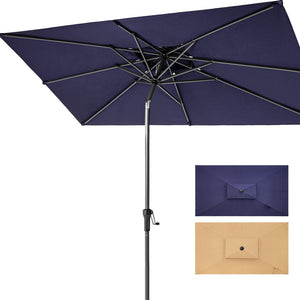 Homeroots 9' Navy Blue Polyester Rectangular Tilt Market Patio Umbrella  Aluminum 485616