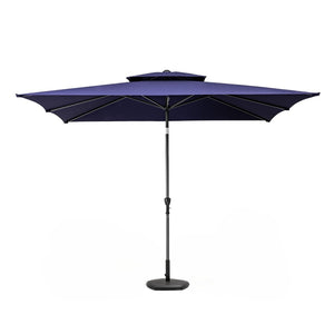 HomeRoots 9' Navy Blue Rectangular Market Umbrella – Durable Polyester Canopy with Rust-Resistant Frame & Crank Lift 485616