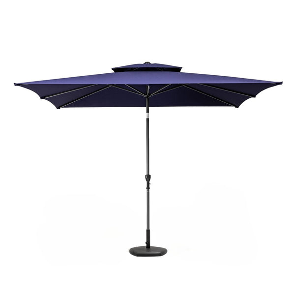 HomeRoots 9' Navy Blue Rectangular Market Umbrella – Durable Polyester Canopy with Rust-Resistant Frame & Crank Lift 485616