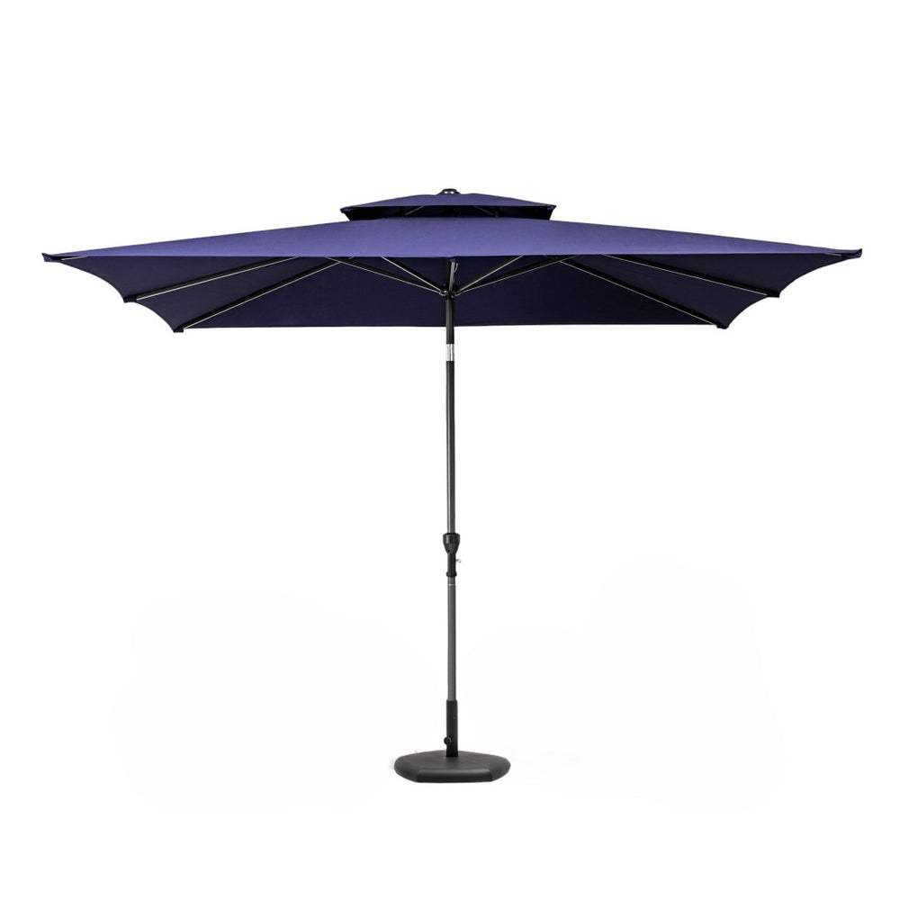 HomeRoots 9' Navy Blue Rectangular Market Umbrella – Durable Polyester Canopy with Rust-Resistant Frame & Crank Lift 485616