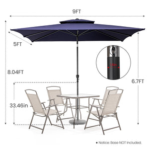 Homeroots 9' Navy Blue Polyester Rectangular Tilt Market Patio Umbrella  Aluminum 485616