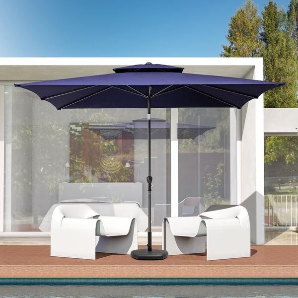 Homeroots 9' Navy Blue Polyester Rectangular Tilt Market Patio Umbrella  Aluminum 485616