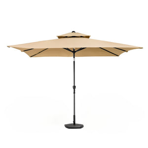 HomeRoots 9' Tan Polyester Rectangular Market Umbrella – Durable Shade for Patios, Poolside & Outdoor Dining 485617