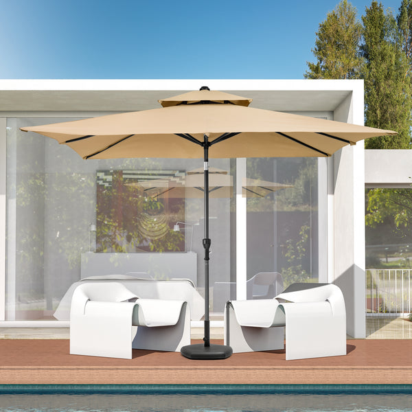 Homeroots 9' Tan Polyester Rectangular Tilt Market Patio Umbrella  Aluminum 485617