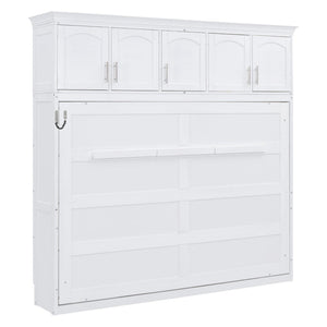 English Elm Queen Murphy Wall Bed with Top Cabinet Storage for Small Space Living White LP006665AAK-1