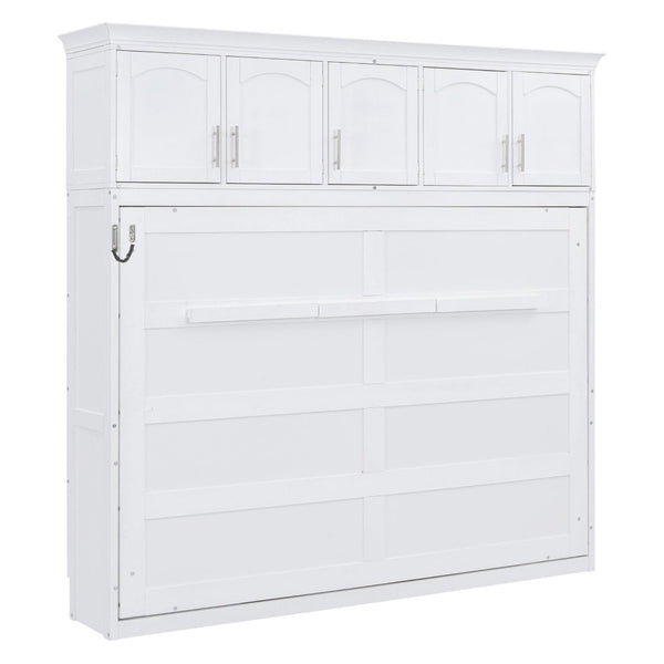 English Elm Queen Murphy Wall Bed with Top Cabinet Storage for Small Space Living White LP006665AAK-1