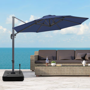 Homeroots 10' Navy Blue Polyester Round Tilt Cantilever Patio Umbrella With Stand  Aluminum 485620