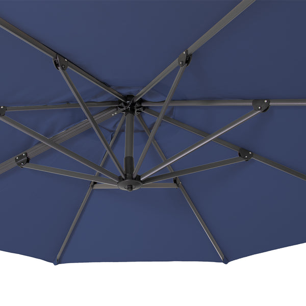 Homeroots 10' Navy Blue Polyester Round Tilt Cantilever Patio Umbrella With Stand  Aluminum 485620