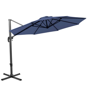 Homeroots 10' Navy Blue Polyester Round Tilt Cantilever Patio Umbrella With Stand  Aluminum 485620