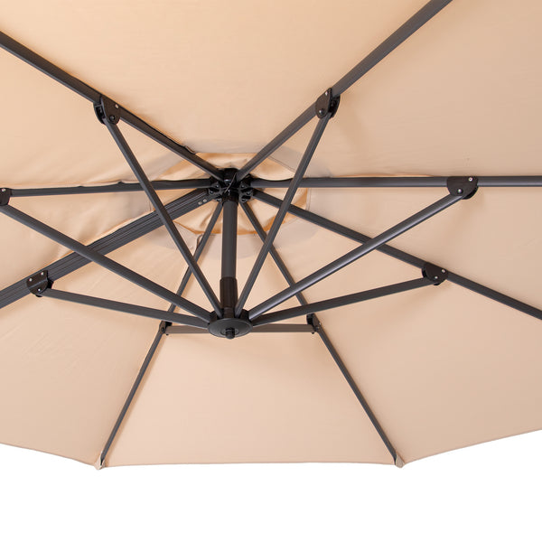 Homeroots 10' Tan Polyester Round Tilt Cantilever Patio Umbrella With Stand  Aluminum 485621
