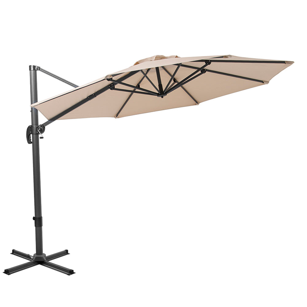 Homeroots 10' Tan Polyester Round Tilt Cantilever Patio Umbrella With Stand  Aluminum 485621