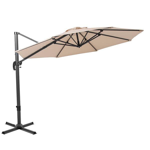 Homeroots 10' Tan Polyester Round Tilt Cantilever Patio Umbrella With Stand  Aluminum 485621