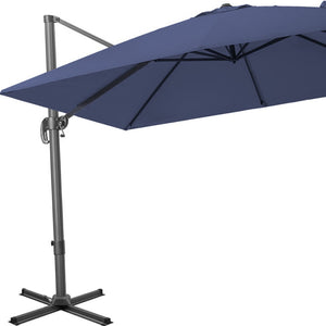 Homeroots 10' Navy Blue Polyester Square Tilt Cantilever Patio Umbrella With Stand  Aluminum 485622