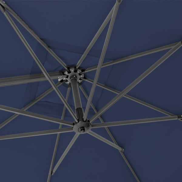 Homeroots 10' Navy Blue Polyester Square Tilt Cantilever Patio Umbrella With Stand  Aluminum 485622