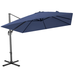 Homeroots 10' Navy Blue Polyester Square Tilt Cantilever Patio Umbrella With Stand  Aluminum 485622