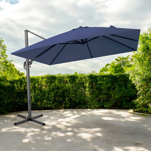 Homeroots 10' Navy Blue Polyester Square Tilt Cantilever Patio Umbrella With Stand  Aluminum 485622