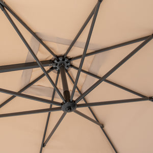 Homeroots 10' Tan Polyester Square Tilt Cantilever Patio Umbrella With Stand  Aluminum 485623