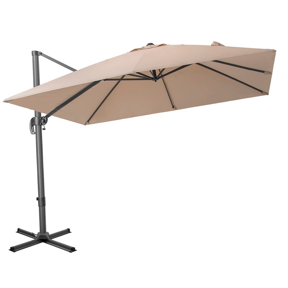 Homeroots 10' Tan Polyester Square Tilt Cantilever Patio Umbrella With Stand  Aluminum 485623