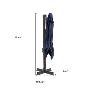 Homeroots 10' Navy Polyester Square Tilt Cantilever Patio Umbrella With Stand  Aluminum 485626