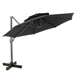 Homeroots 12' Black Polyester Round Tilt Cantilever Patio Umbrella With Stand  Aluminum 485628