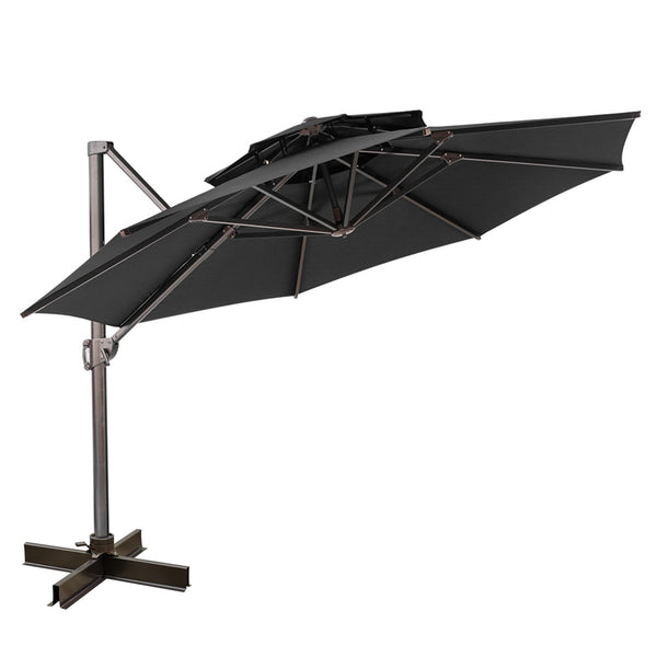 Homeroots 12' Black Polyester Round Tilt Cantilever Patio Umbrella With Stand  Aluminum 485628