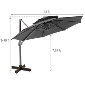 Homeroots 12' Dark Gray Polyester Round Tilt Cantilever Patio Umbrella With Stand  Aluminum 485629