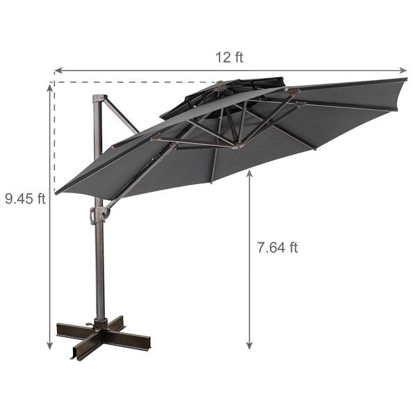 Homeroots 12' Dark Gray Polyester Round Tilt Cantilever Patio Umbrella With Stand  Aluminum 485629