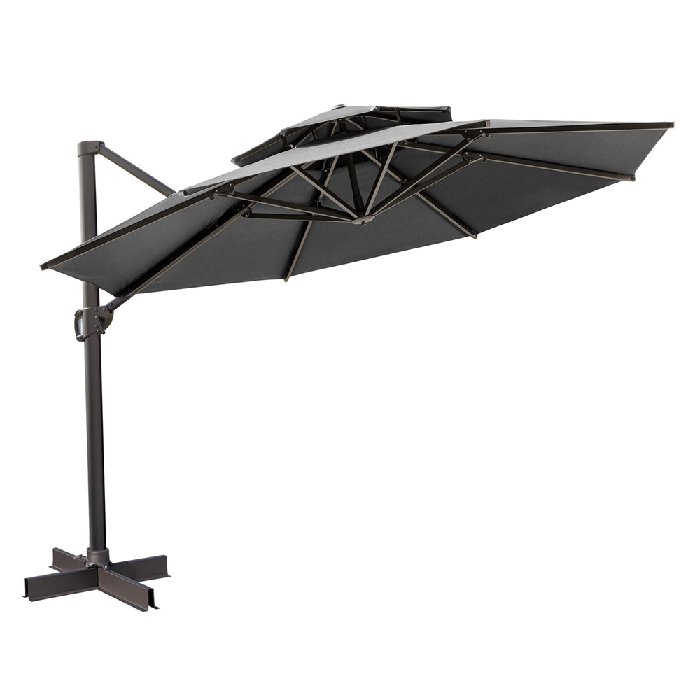 Homeroots 12' Dark Gray Polyester Round Tilt Cantilever Patio Umbrella With Stand  Aluminum 485629