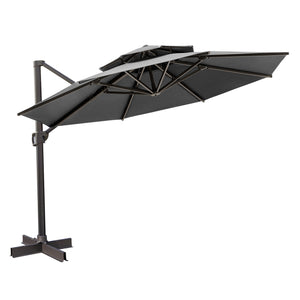 Homeroots 12' Dark Gray Polyester Round Tilt Cantilever Patio Umbrella With Stand  Aluminum 485629