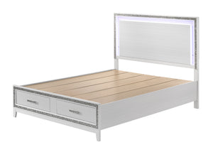 English Elm Haiden Queen Bed with LED-Illuminated Panel Headboard, Silver Trim & Under-Bed Storage Drawers White 29 L x 21 W x 13 H B2726S00139