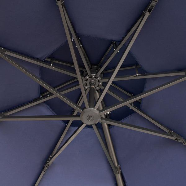 Homeroots 12' Navy Blue Polyester Round Tilt Cantilever Patio Umbrella With Stand  Aluminum 485630