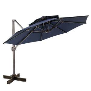 Homeroots 12' Navy Blue Polyester Round Tilt Cantilever Patio Umbrella With Stand  Aluminum 485630