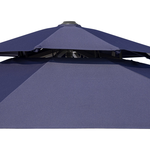 Homeroots 12' Navy Blue Polyester Round Tilt Cantilever Patio Umbrella With Stand  Aluminum 485630