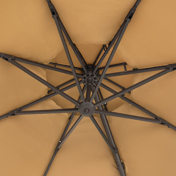 Homeroots 12' Tan Polyester Round Tilt Cantilever Patio Umbrella With Stand  Aluminum 485631