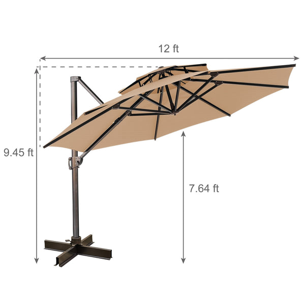 Homeroots 12' Tan Polyester Round Tilt Cantilever Patio Umbrella With Stand  Aluminum 485631