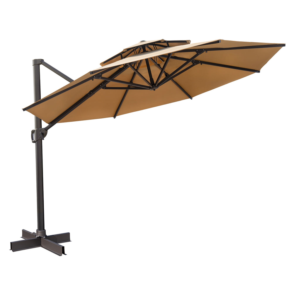 Homeroots 12' Tan Polyester Round Tilt Cantilever Patio Umbrella With Stand  Aluminum 485631