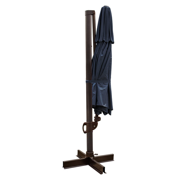 Homeroots 11.5' Navy Blue Polyester Round Tilt Cantilever Patio Umbrella With Stand  Aluminum 485634