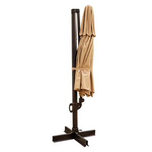 Homeroots 11.5' Round Tan Polyester Tilting Pole Cantilever Patio Umbrella With Stand  Aluminum 485635