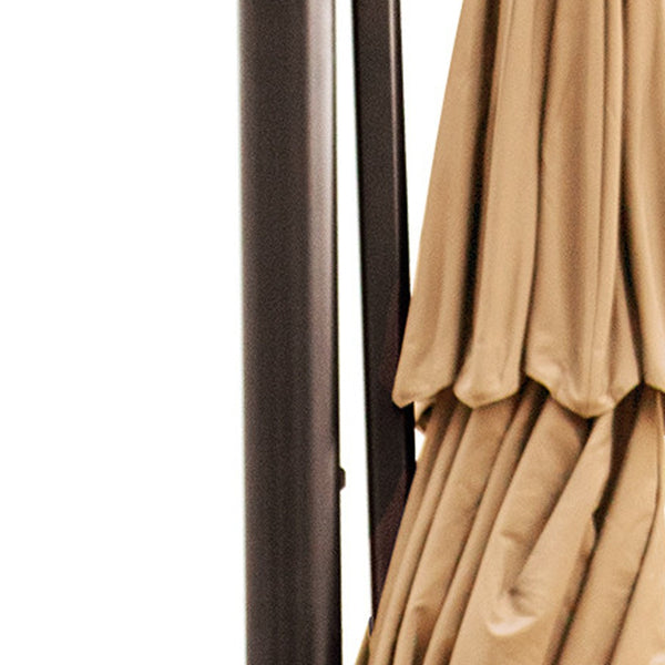 Homeroots 11.5' Round Tan Polyester Tilting Pole Cantilever Patio Umbrella With Stand  Aluminum 485635