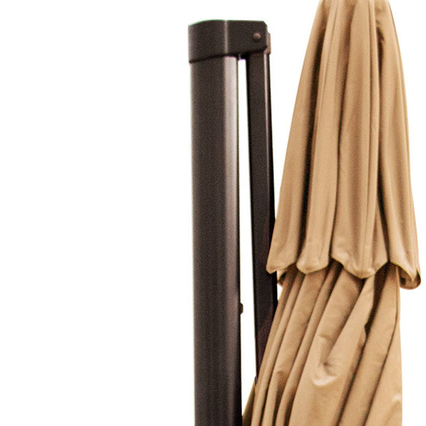 Homeroots 11.5' Round Tan Polyester Tilting Pole Cantilever Patio Umbrella With Stand  Aluminum 485635