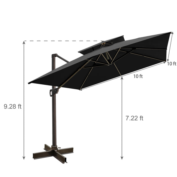 Homeroots 10' Black Polyester Square Tilt Cantilever Patio Umbrella With Stand  Aluminum 485636