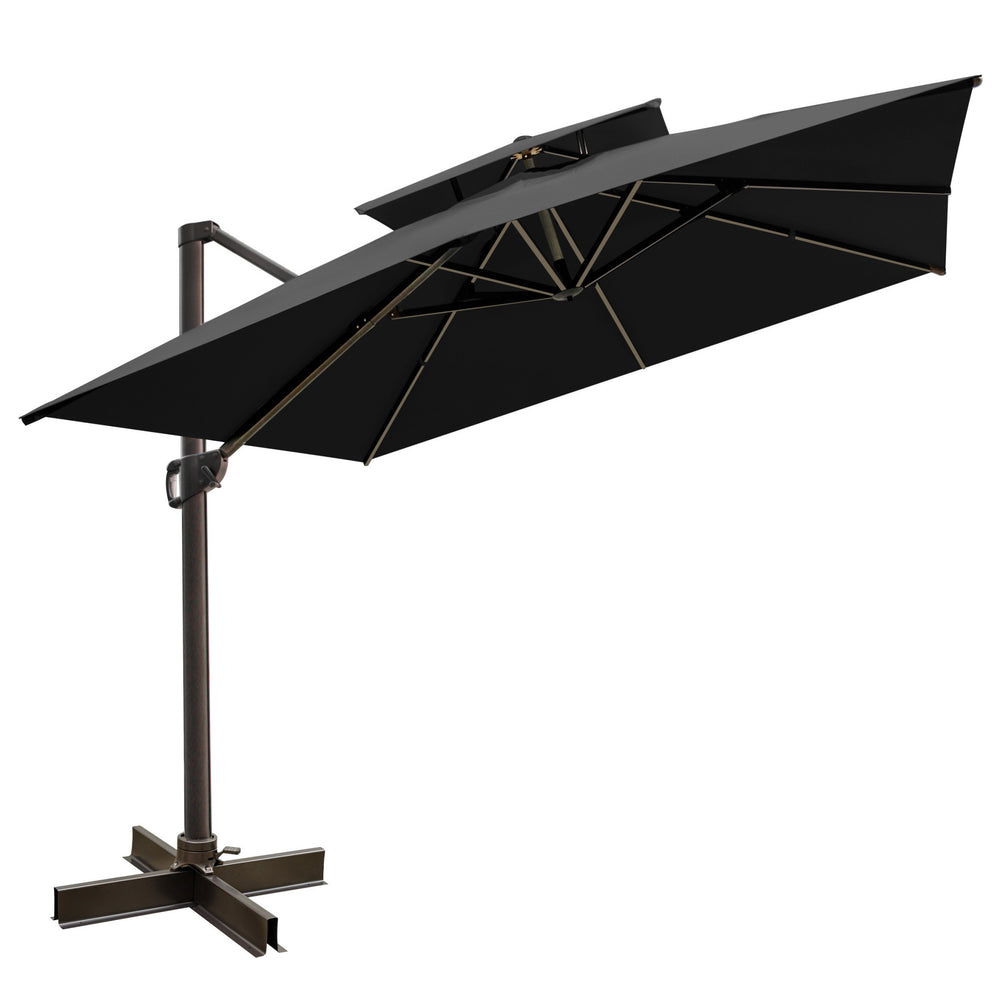 Homeroots 10' Black Polyester Square Tilt Cantilever Patio Umbrella With Stand  Aluminum 485636