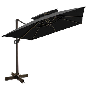 Homeroots 10' Black Polyester Square Tilt Cantilever Patio Umbrella With Stand  Aluminum 485636