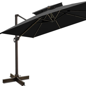 Homeroots 10' Black Polyester Square Tilt Cantilever Patio Umbrella With Stand  Aluminum 485636