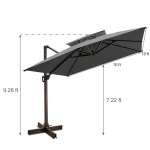 Homeroots 10' Dark Gray Polyester Square Tilt Cantilever Patio Umbrella With Stand  Aluminum 485637