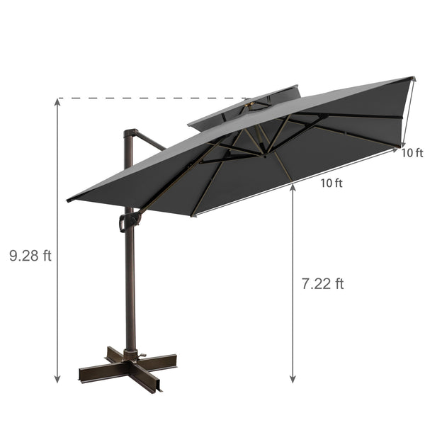 Homeroots 10' Dark Gray Polyester Square Tilt Cantilever Patio Umbrella With Stand  Aluminum 485637