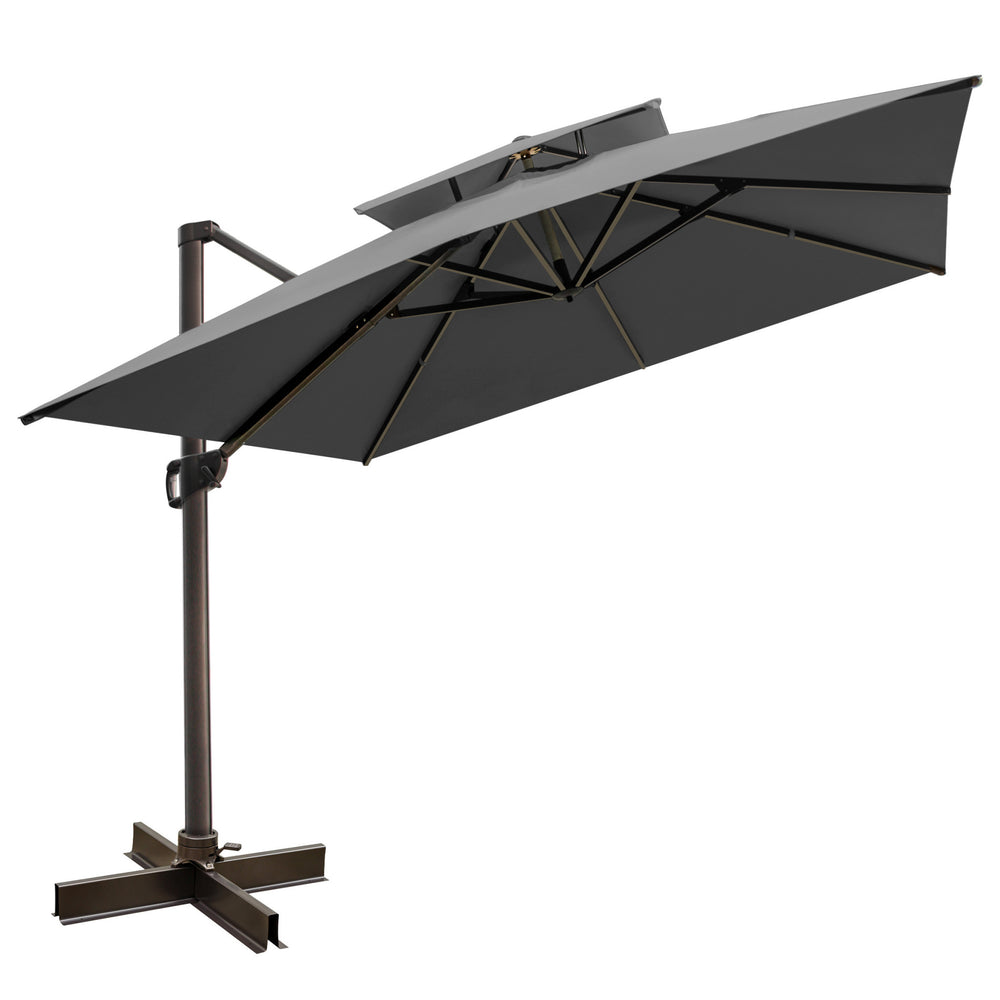 Homeroots 10' Dark Gray Polyester Square Tilt Cantilever Patio Umbrella With Stand  Aluminum 485637