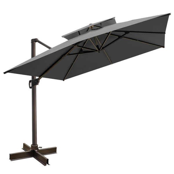 Homeroots 10' Dark Gray Polyester Square Tilt Cantilever Patio Umbrella With Stand  Aluminum 485637