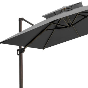 Homeroots 10' Dark Gray Polyester Square Tilt Cantilever Patio Umbrella With Stand  Aluminum 485637