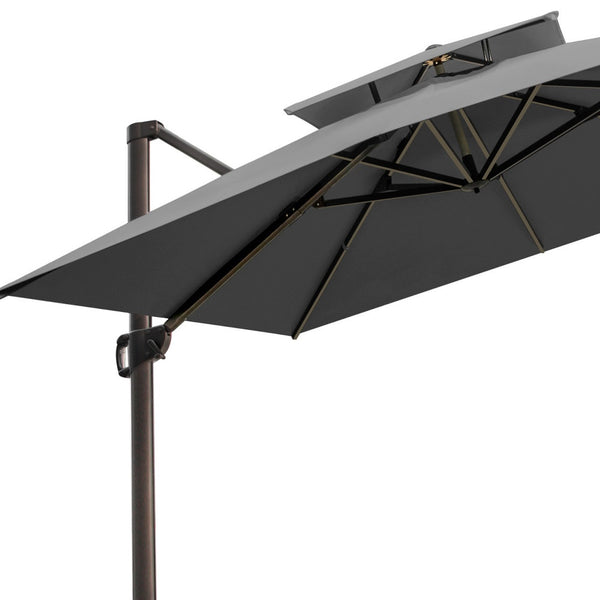 Homeroots 10' Dark Gray Polyester Square Tilt Cantilever Patio Umbrella With Stand  Aluminum 485637